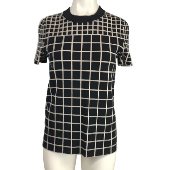 KATE SPADE THE MADISON AVE. - WOMEN'S XS -BLACK WINDOW PANE SHORT SLEEVE SWEATER - Picture 1 of 7